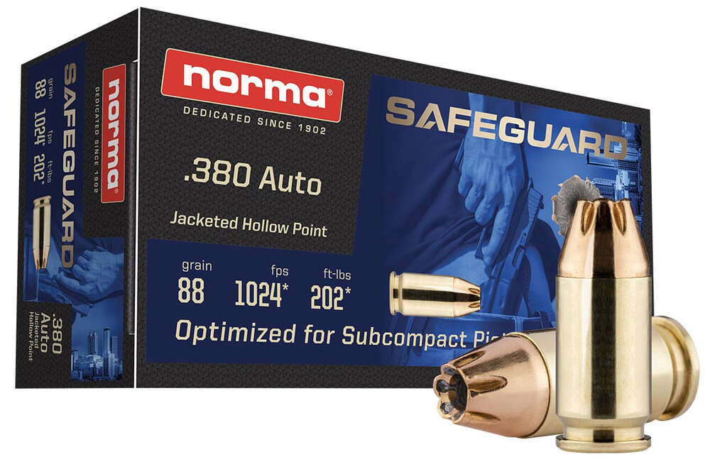 Ammunition Norma Ammunition 202 ft lbs 380ACP NORMA 803807680 380      88GR  JHP SAFEGUARD 50/20 • Model: 202 ft lbs